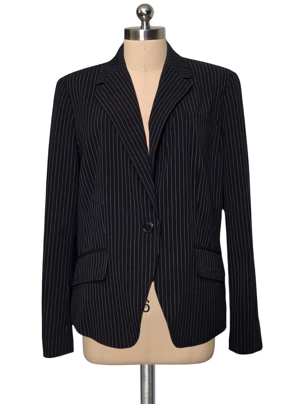 Worthington Stretch Black White Pinstripe Blazer Jacket 14